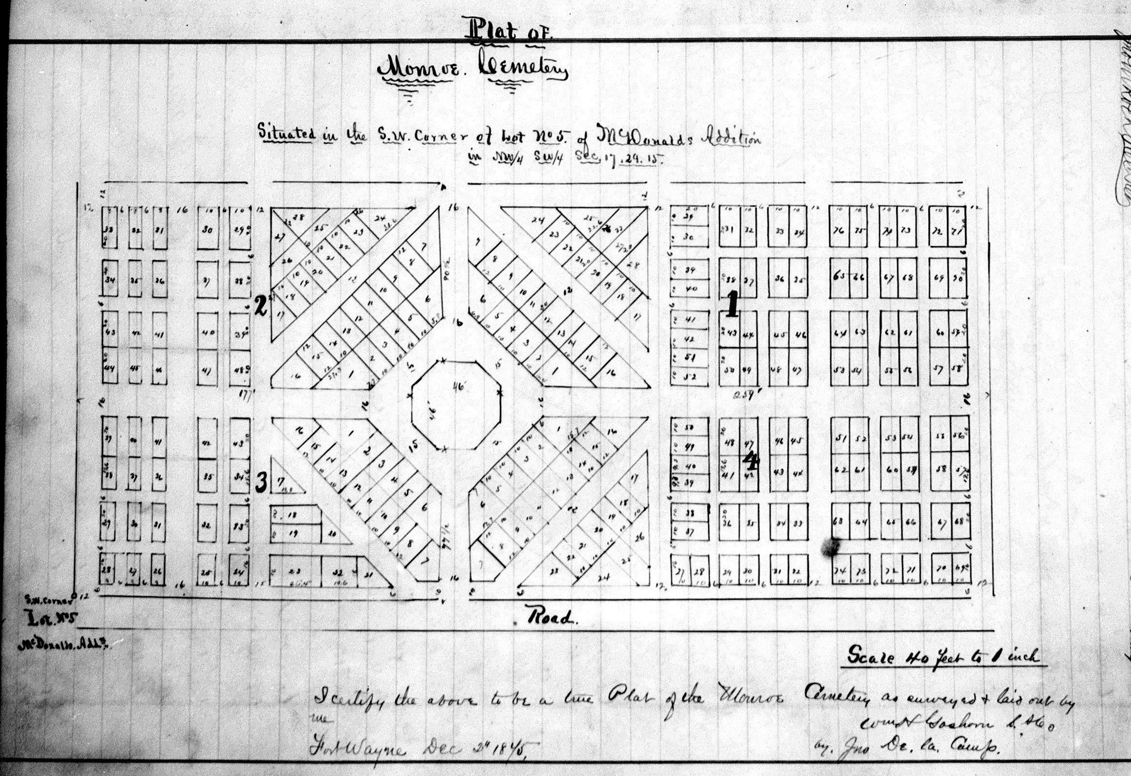 Monroe Cemetery plat, 1875