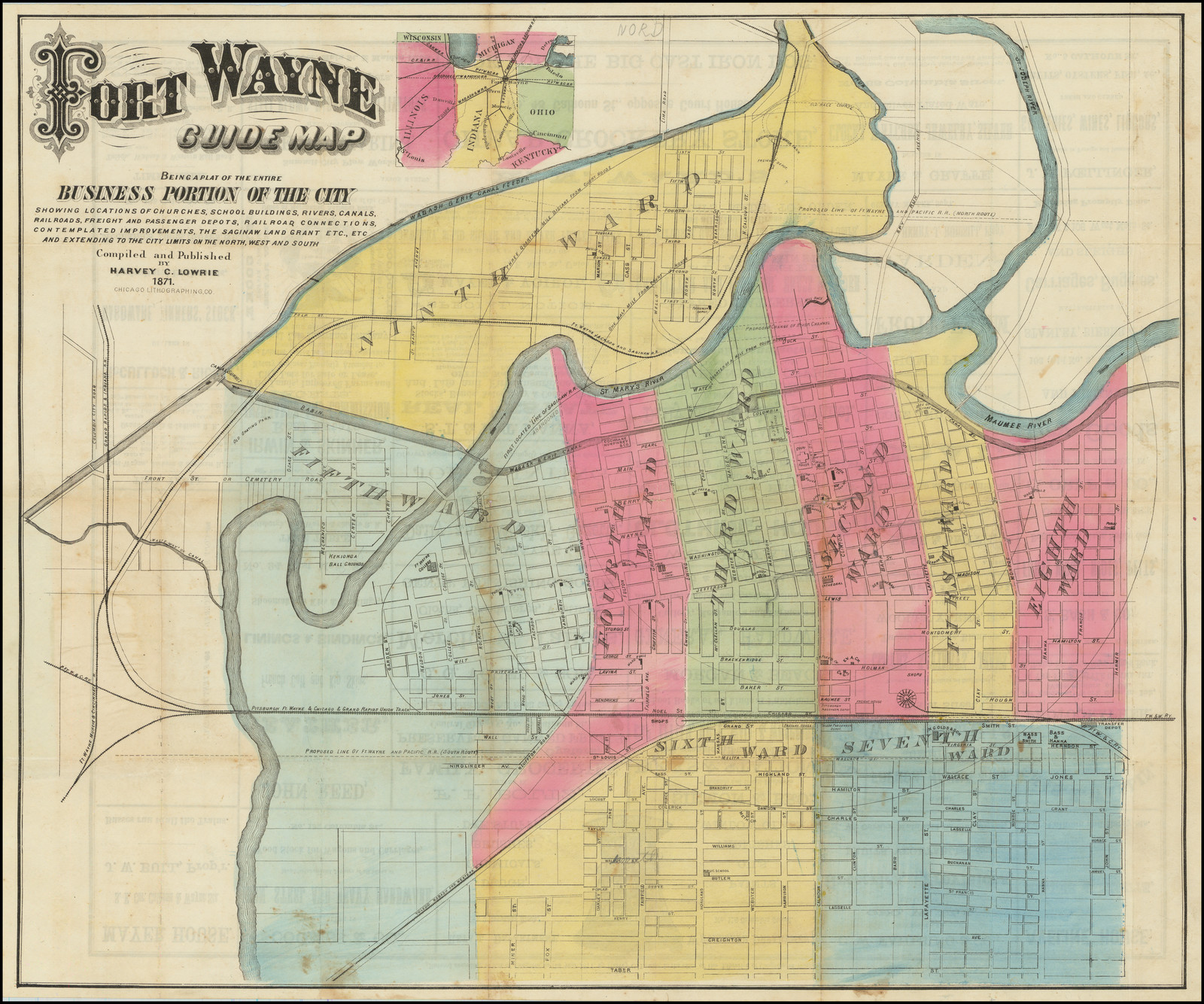 Fort Wayne Guide Map of 1871