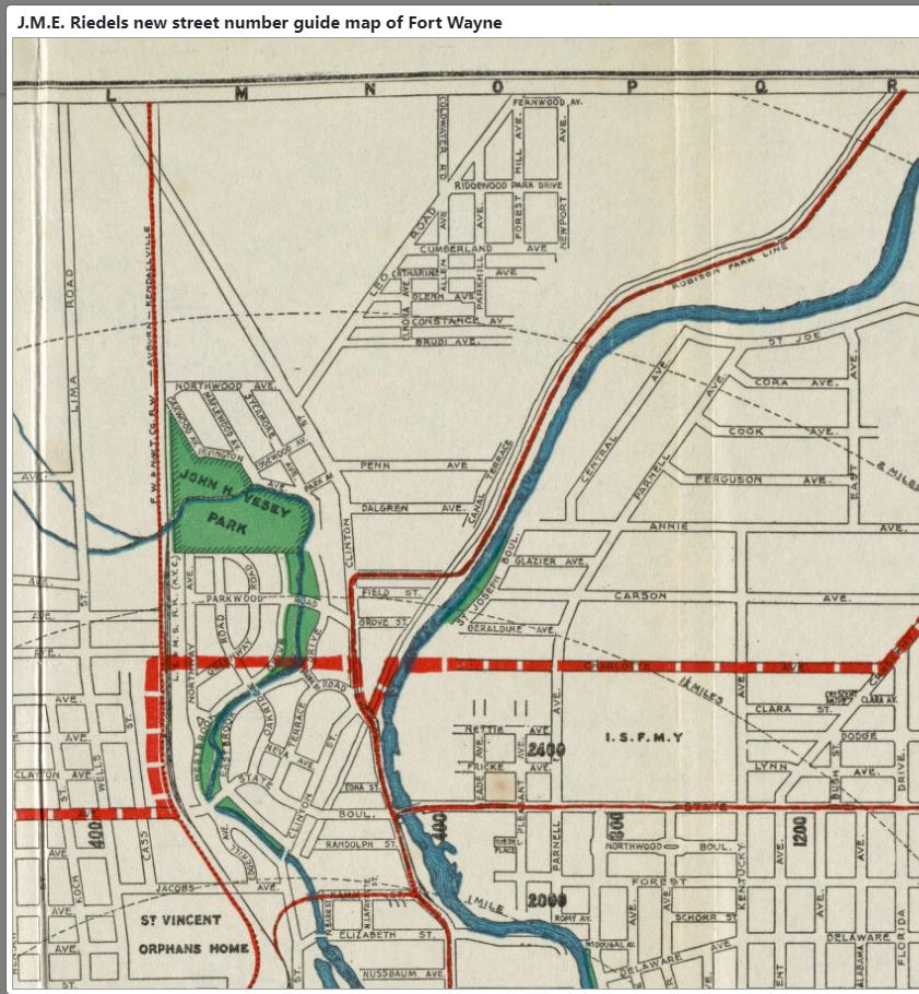 1919 J.M.E. Riedel street number guide of Fort Wayne