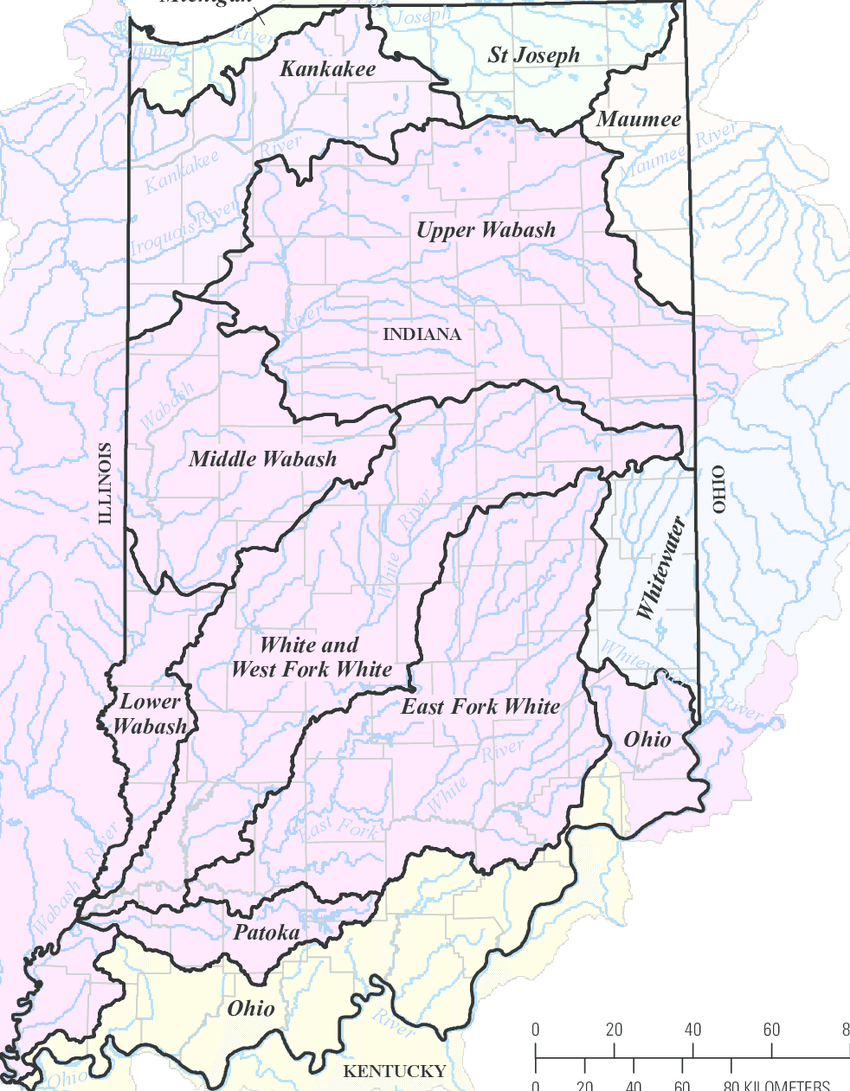 Major rivers and river basins in Indiana posted 2016
