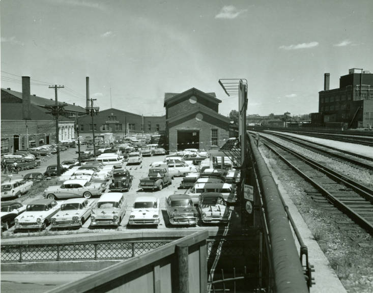 December 30, 1960 Greiger Chevrolet car lot former Prennsylvania RR station