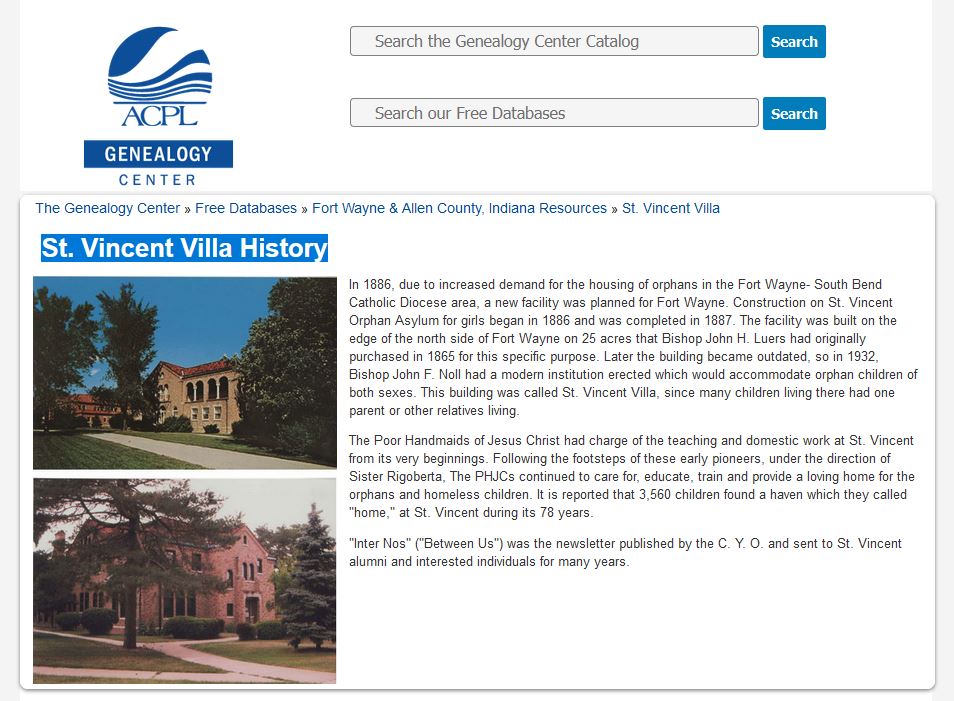 St. Vincent Villa History at ACPL