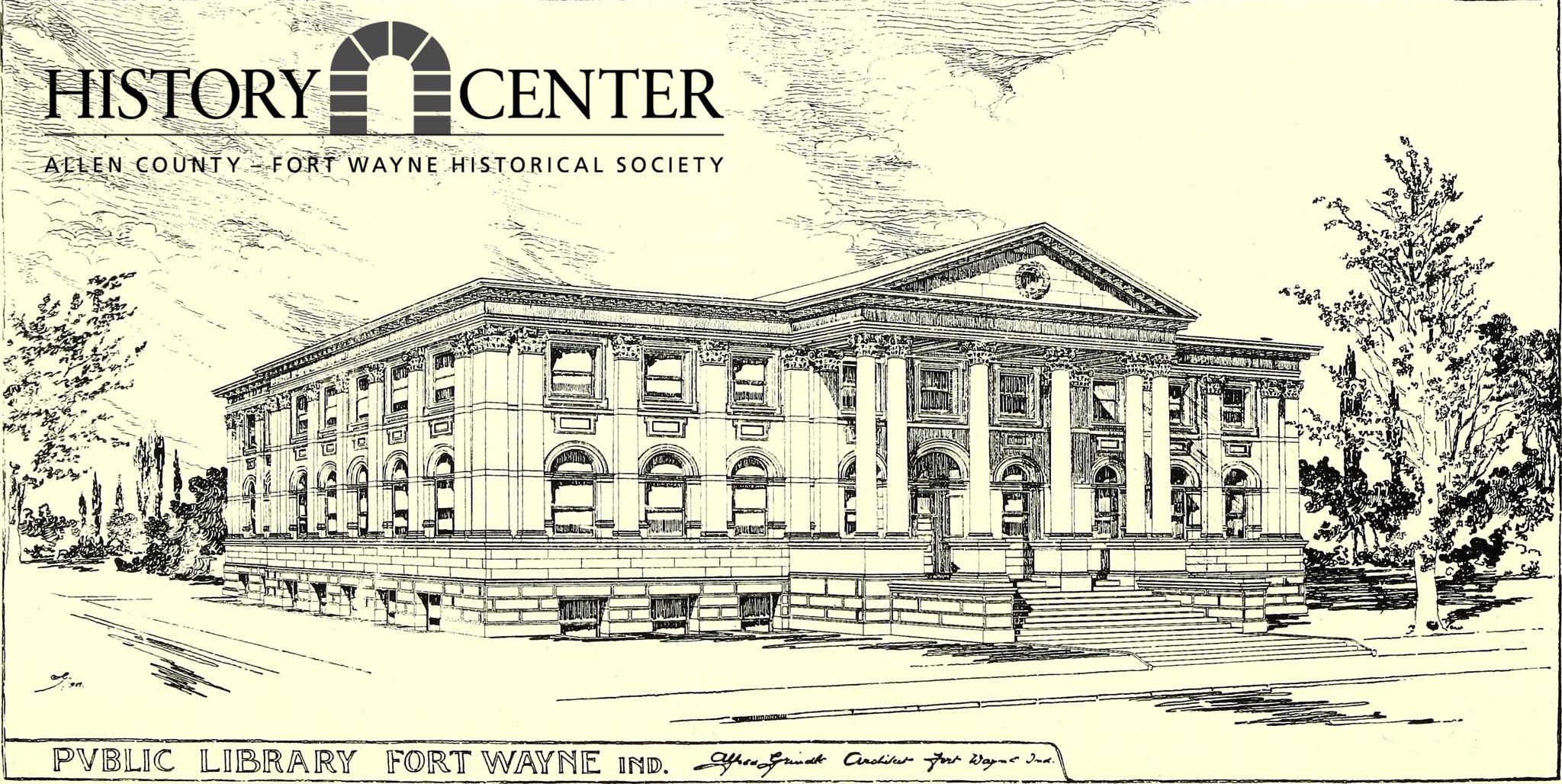 Artist rendering of the new Carnegie Library in Fort Wayne, c1903