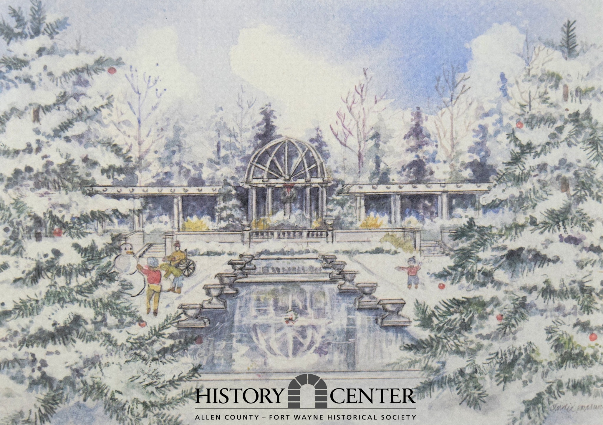 1990s postcard of Lakeside Park in snow for Turnstone fundraiser