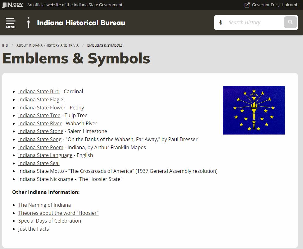 Indiana History and Trivia Emblems & Symbols