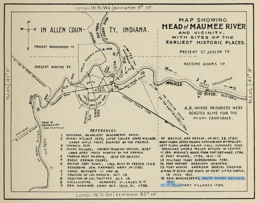 1905 Map Showing Head of Maumee River and Vicinity with sites of the earliest historic places