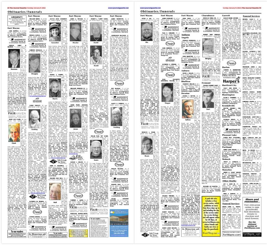 January 9, 2022 Journal Gazette obituaries