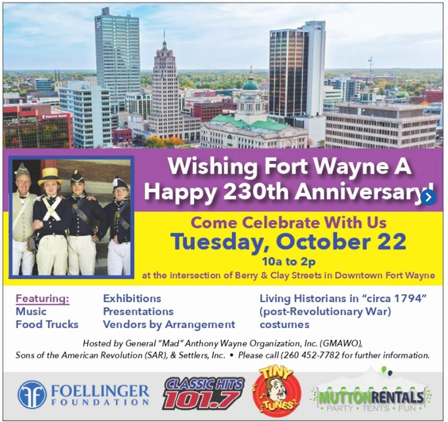 October 18, 2024 ad for 230th Anniversary of the 1794  Fort Wayne