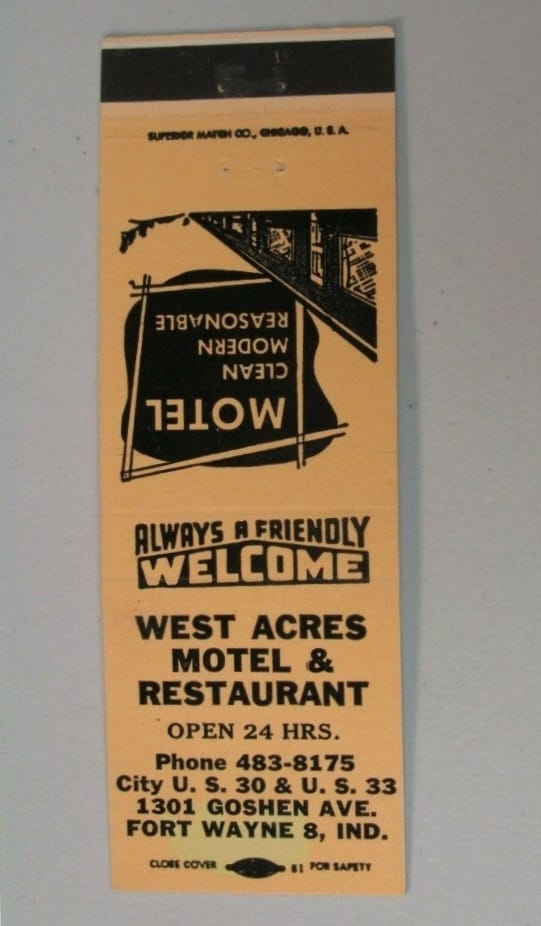 West Acres Motel matchbook