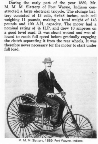 1889 M. M. M. Slattery electric tricycle