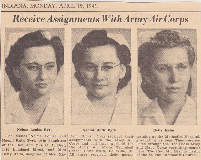 April 19, 1943 Nelma and Naomi Byrt, Betty Keim Army nurses