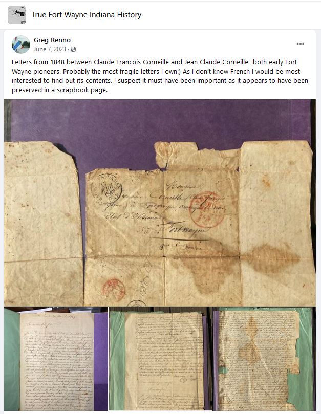 Letters 1848 between Claude Francois Corneille and Jean Claude Corneille