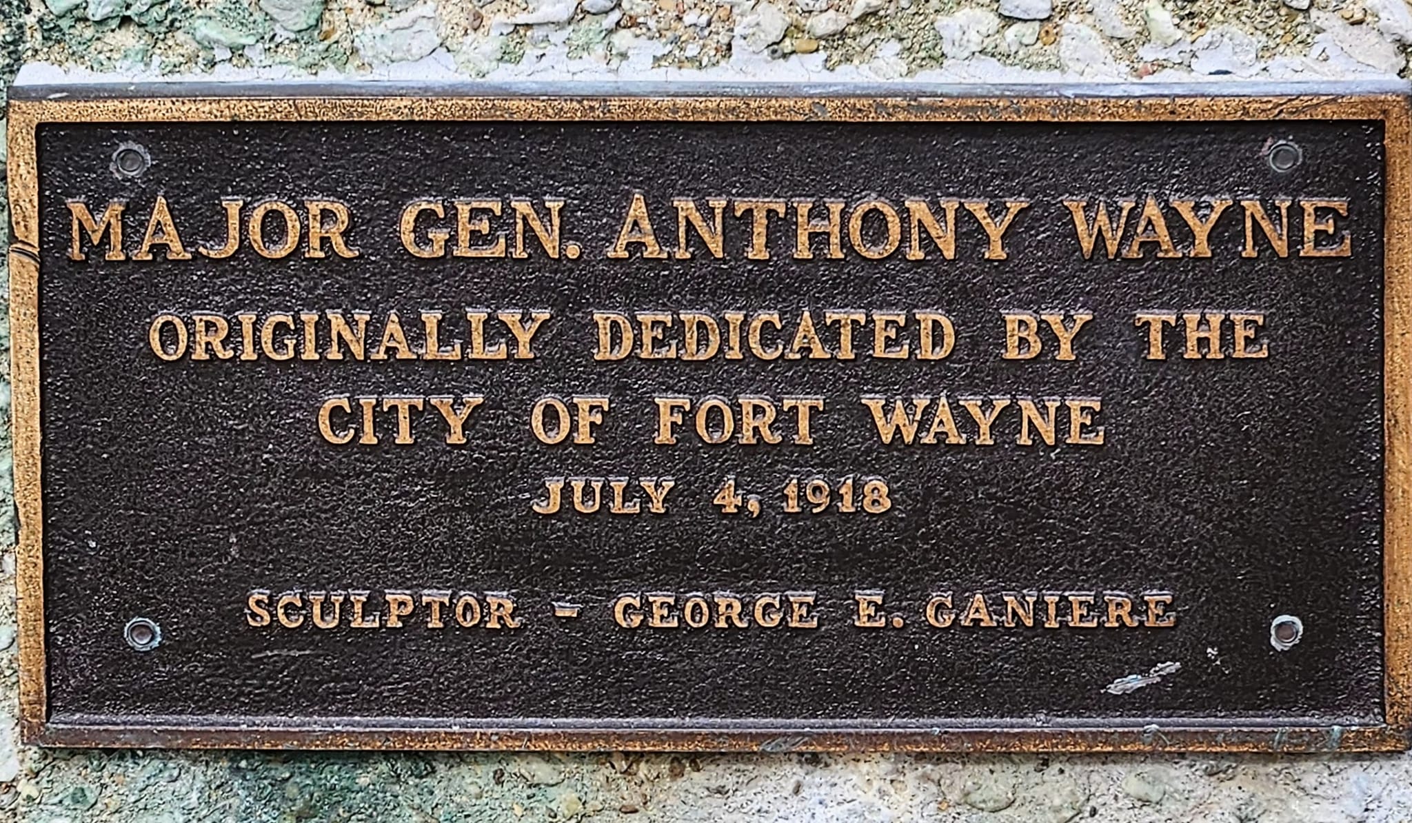 Anthony Wayne statue plaque dedicated July 4, 1918